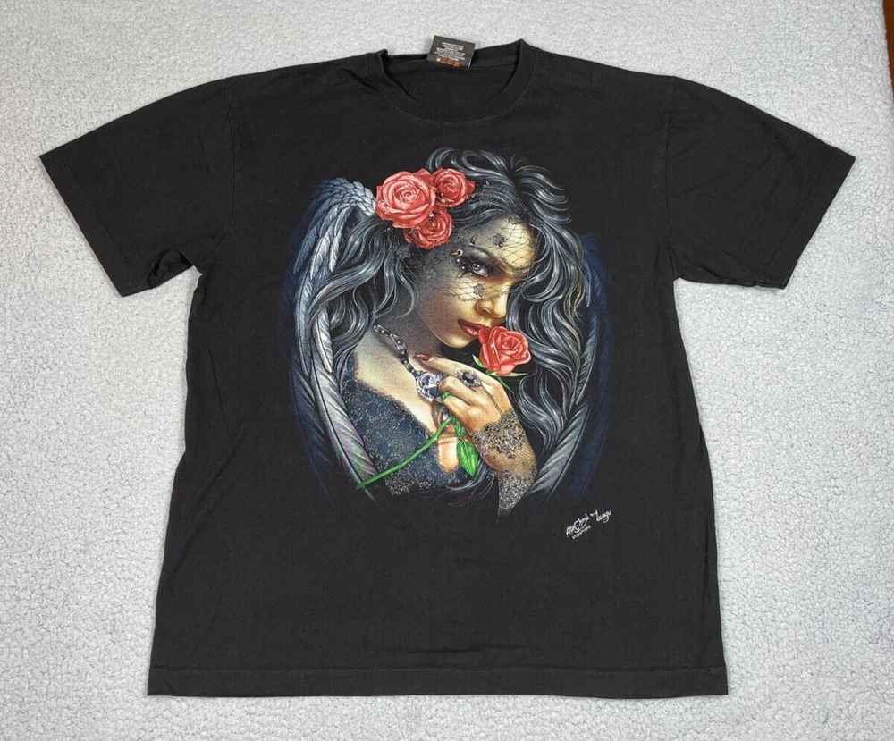 Rock Chang Mens Size L Dark Angel 3D Front Double Sided Graphic T-Shirt